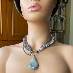 Elegant Multi-Strand Pink and Gray Necklace